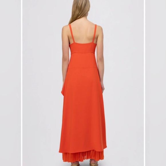 Simkhai Sequoia Pleated Combo Sleeveless V-Neck Midi Dress in Flame Orange - Picture 4 of 5